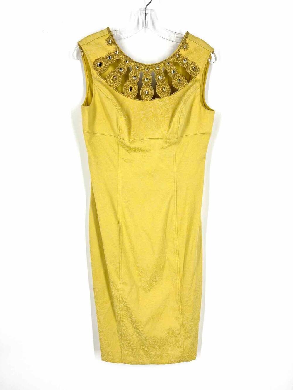 Adrianna Papell Size 6 Yellow Beaded Cut-Outs Designer Dress